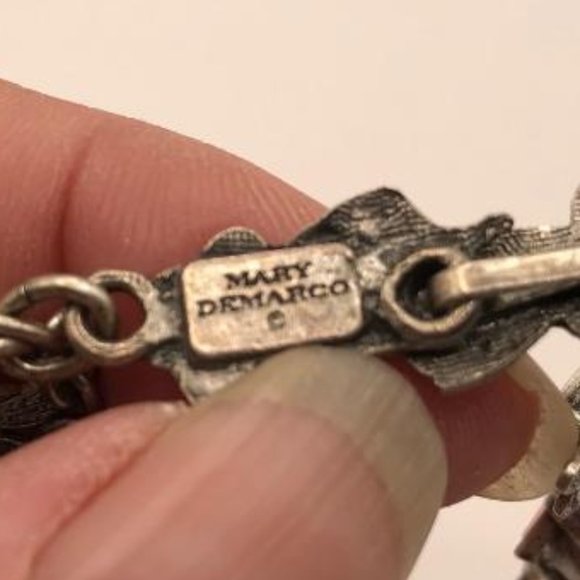 Vintage Mary DeMarco (La Contessa) Antique Silver-Tone & Pink Roses Necklace - Picture 5 of 11